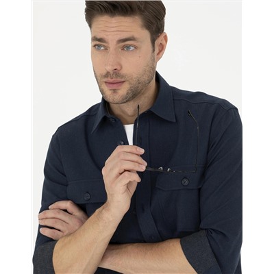 Lacivert Regular Fit Uzun Kollu Gömlek