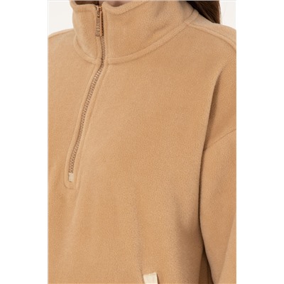 Kadın Kum Dik Yaka Fermuarlı Polar Sweatshirt