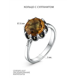 Серьги из чернёного серебра с султанитом и марказитами 925 пробы HE1369-ZN-LK