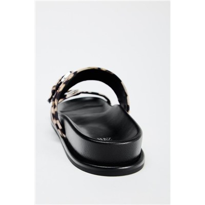 ANIMAL PRINT FLAT SANDALS WITH BUCKLES
