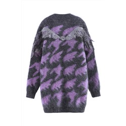 Chaqueta larga de lana y mohair Gris y violeta jaspeado