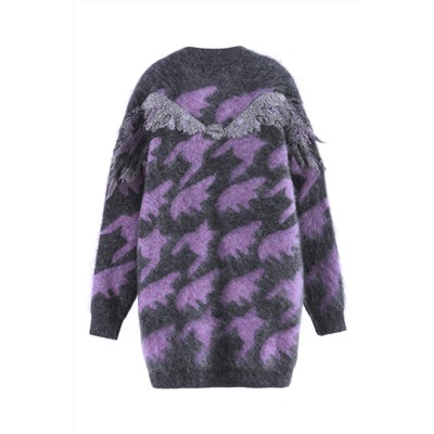 Chaqueta larga de lana y mohair Gris y violeta jaspeado