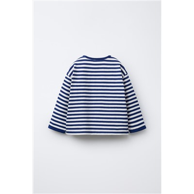 HEAVY WEIGHT WOVEN STRIPE T-SHIRT WITH HEART PATCH