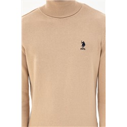 Erkek Slim Fit Boğazlı Yaka Kum Melanj Basic Kazak