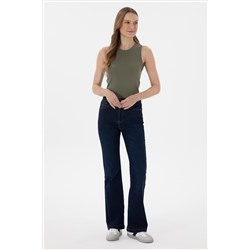 Kadın Koyu Mavi Slim Flare Fit Jean Pantolon