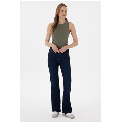 Kadın Koyu Mavi Slim Flare Fit Jean Pantolon