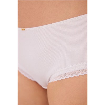 Braga boxer algodón canalé encaje marfil