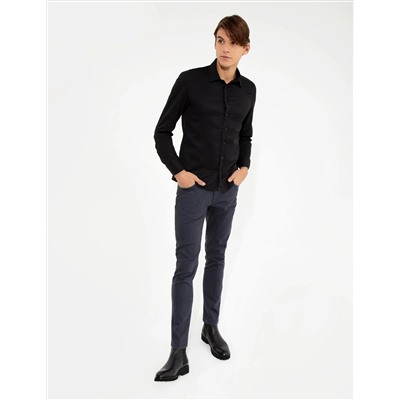 Siyah Slim Fit Armürlü Klasik Gömlek