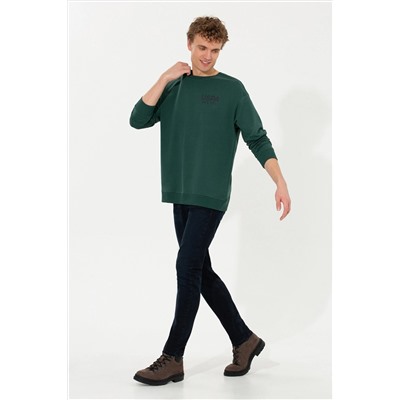 Erkek Yeşil Bisiklet Yaka Sweatshirt
