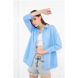 brako tekstilKadın Açık Mavi Oversize Uzun Basic Gömlek