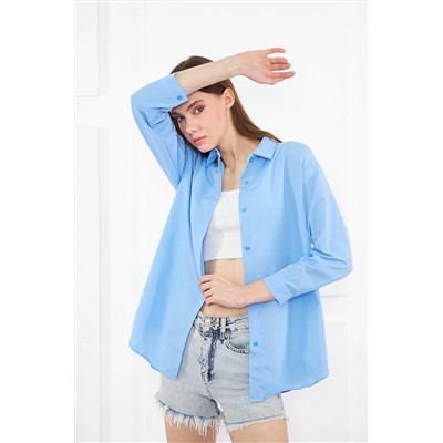 brako tekstilKadın Açık Mavi Oversize Uzun Basic Gömlek