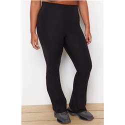 Siyah Fırçalı Soft Kumaş İspanyol Paça Yoga Örme Spor Tayt TBBSS24AY00004