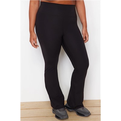 Siyah Fırçalı Soft Kumaş İspanyol Paça Yoga Örme Spor Tayt TBBSS24AY00004