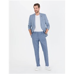 Açık Mavi Ex. Slim Fit Keten Karışımlı Ceket