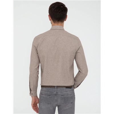 Bej Slim Fit Uzun Kollu Gömlek