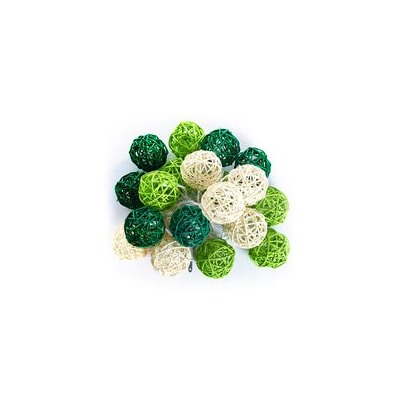 Тайская гирлянда из ротанговых шариков зеленая / Lightening balls rattan green