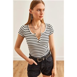 Olalook, Kadın Kalın Fitilli Siyah Çıtçıtlı Kaşkorse Bluz BLZ-19000171