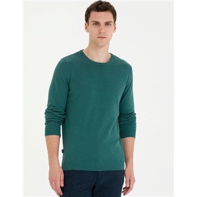 Yeşil Slim Fit Bisiklet Yaka Basic Triko Kazak