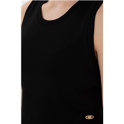 Kadın Siyah Kolsuz Bisiklet Yaka Crop Basic Tişört