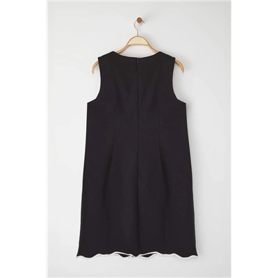 Siyah A-Line Mini Dokuma Büyük Beden Elbise TBBSS25AH00235
