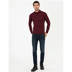 Bordo Slim Fit Yarım Balıkçı Basic Triko Kazak