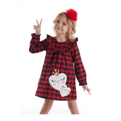Denokids Kalp Ekose Kız Elbise CFF-21K1-053