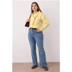 Mavi Yüksek Bel İspanyol Paça Flare Fit Denim Büyük Beden Jeans TBBAW26CJ00034