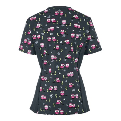 Cherokee Flexibles Scrubs Midnight Owl Print Top