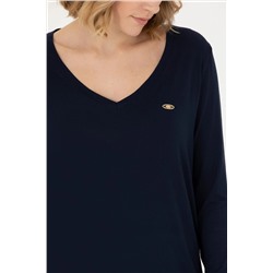 Kadın Lacivert V - Yaka Sweatshirt