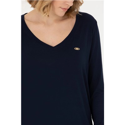 Kadın Lacivert V - Yaka Sweatshirt