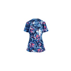 White Cross Scrubs Denim Garden Print Top