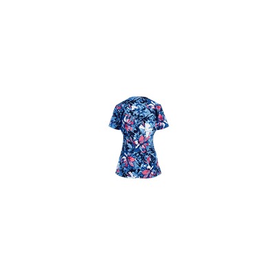 White Cross Scrubs Denim Garden Print Top
