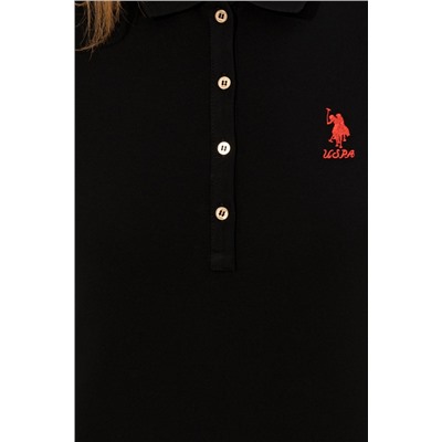 Kadın Siyah Basic Polo Yaka Tişört
