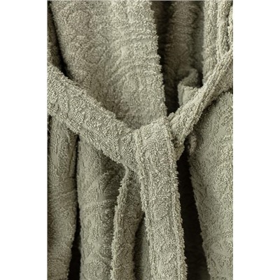 Bernay %100 Pamuk Jakarlı Unisex Şalyaka Bornoz - Haki - Natural Koleksiyon