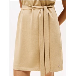 Gold-Button Belted T-Shirt Dress