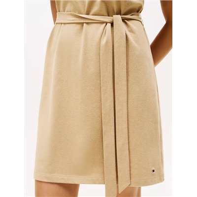Gold-Button Belted T-Shirt Dress