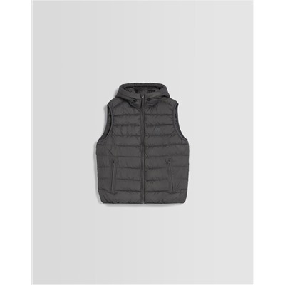 Lightweight puffer gilet with hood