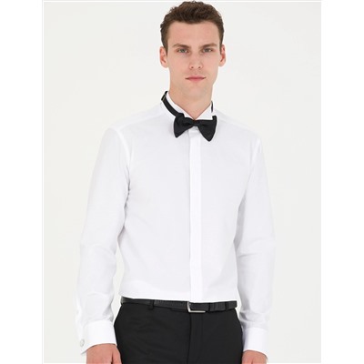 Beyaz Slim Fit Smokin Gömlek