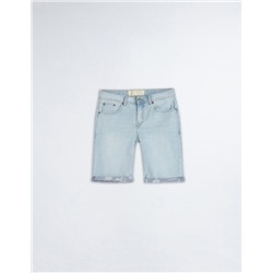 Printed Base Straight Fit Denim Shorts, Men, Light Blue