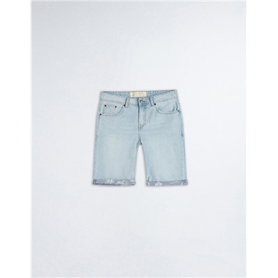 Printed Base Straight Fit Denim Shorts, Men, Light Blue