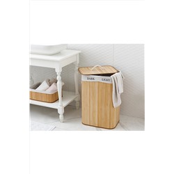 English Home Fancy Bambu Katlanabilir 2 Bölmeli Çamaşır Sepeti 40x30x60 Cm Bej 10031388