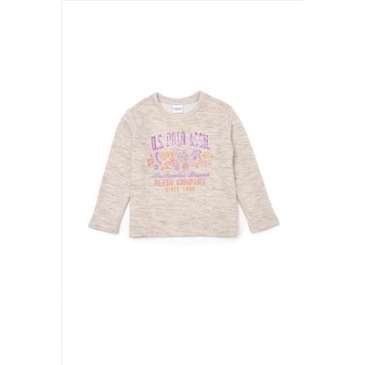 Çocuk Bej Melanj Bisiklet Yaka Sweatshirt