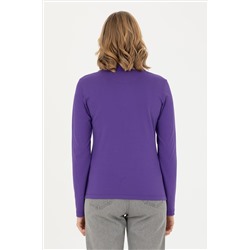 Kadın Mor Basic Polo Yaka Sweatshirt