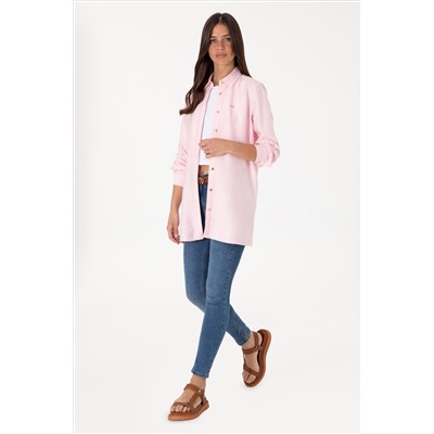 Kadın Açık Pembe Dokuma Tunik Gömlek