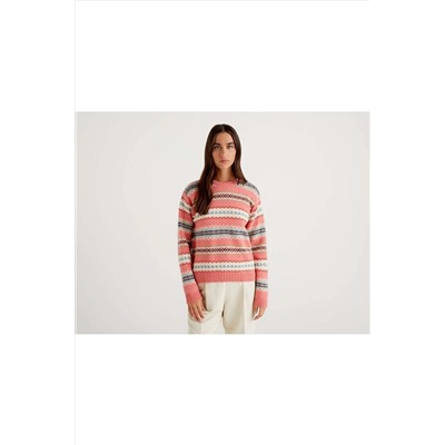 United Colors of Benetton Yün Karışımlı Jakarlı Kazak 122A1344E102Y-62K