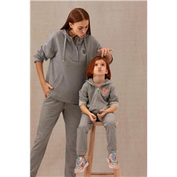 Çocuk Gri Melanj Fermuarlı Kapüşonlu Sweatshirt