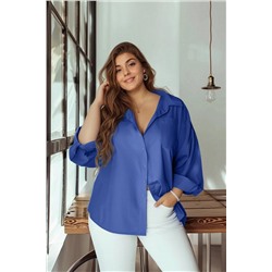 Trendyol Curve Koyu Mavi Boyfriend Dokuma Gömlek TBBSS22GO0323