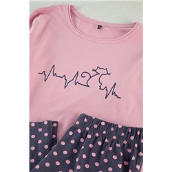 Çok Renkli Puantiye ve Kedi Desenli Örme Pijama Takımı TBBAW25AI00086