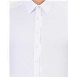 Beyaz Slim Fit Armürlü Klasik Gömlek
