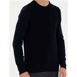 Lacivert Slim Fit Bisiklet Yaka Triko Kazak